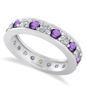 Diamond and Amethyst Eternity Wedding Band 14k White Gold 1.76ct - All
