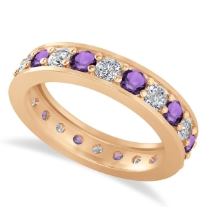 Diamond and Amethyst Eternity Wedding Band 14k Rose Gold 1.76ct - All