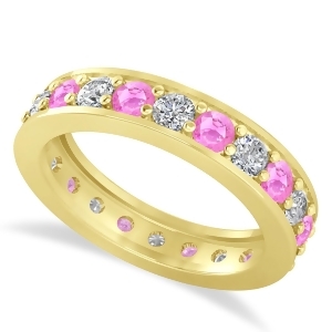 Diamond and Pink Sapphire Eternity Wedding Band 14k Yellow Gold 1.76ct - All
