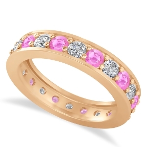 Diamond and Pink Sapphire Eternity Wedding Band 14k Rose Gold 1.76ct - All