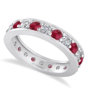 Diamond and Ruby Eternity Wedding Band 14k White Gold 1.76ct - All