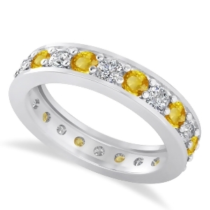 Diamond and Yellow Sapphire Eternity Wedding Band 14k White Gold 1.76ct - All