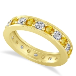 Diamond and Yellow Sapphire Eternity Wedding Band 14k Yellow Gold 1.76ct - All