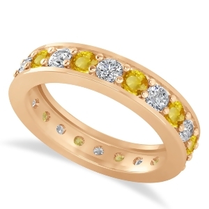 Diamond and Yellow Sapphire Eternity Wedding Band 14k Rose Gold 1.76ct - All