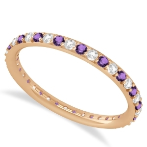 Diamond and Amethyst Eternity Wedding Band 14k Rose Gold 0.57ct - All