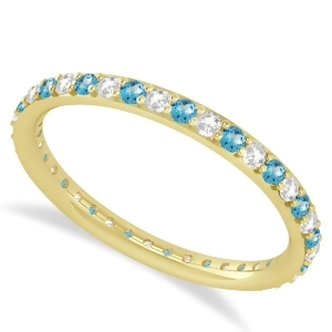 Diamond and Blue Topaz Eternity Wedding Band 14k Yellow Gold 0.57ct - All