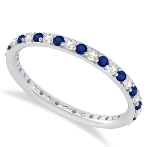 Diamond and Blue Sapphire Eternity Wedding Band 14k White Gold 0.57ct - All