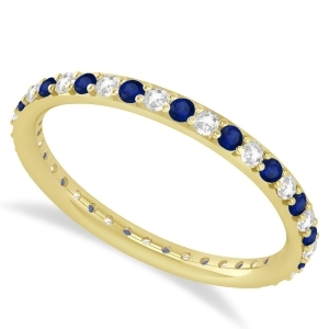 Diamond and Blue Sapphire Eternity Wedding Band 14k Yellow Gold 0.57ct - All