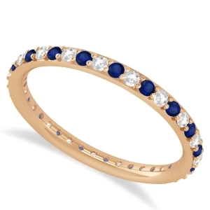 Diamond and Blue Sapphire Eternity Wedding Band 14k Rose Gold 0.57ct - All