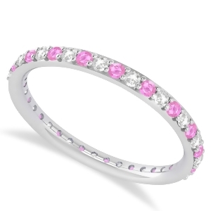 Diamond and Pink Sapphire Eternity Wedding Band 14k White Gold 0.57ct - All