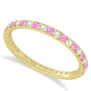 Diamond and Pink Sapphire Eternity Wedding Band 14k Yellow Gold 0.57ct - All
