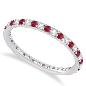 Diamond and Ruby Eternity Wedding Band 14k White Gold 0.57ct - All