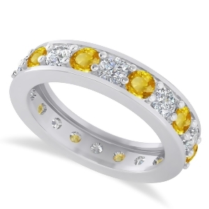 Diamond and Yellow Sapphire Eternity Wedding Band 14k White Gold 2.40ct - All