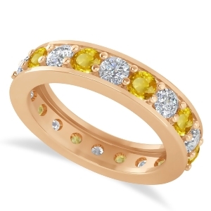 Diamond and Yellow Sapphire Eternity Wedding Band 14k Rose Gold 2.40ct - All