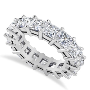 Princess Cut Diamond Eternity Wedding Band 14k White Gold 6.63ct - All