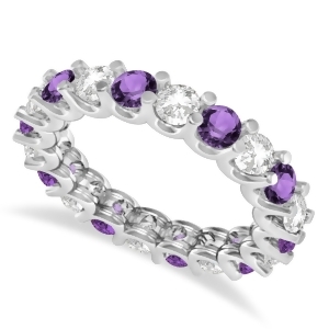 Diamond and Amethyst Eternity Wedding Band 14k White Gold 2.40ct - All
