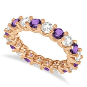 Diamond and Amethyst Eternity Wedding Band 14k Rose Gold 2.40ct - All