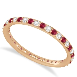 Diamond and Ruby Eternity Wedding Band 14k Rose Gold 0.57ct - All