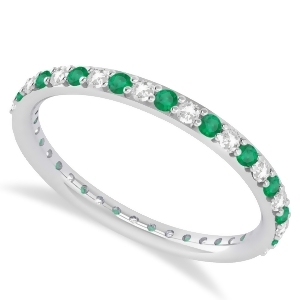 Diamond and Emerald Eternity Wedding Band 14k White Gold 0.57ct - All