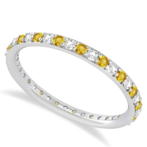 Diamond and Yellow Sapphire Eternity Wedding Band 14k White Gold 0.57ct - All
