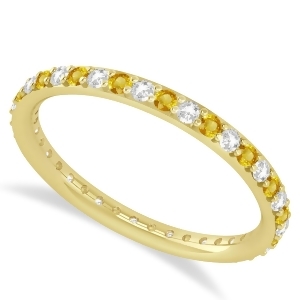 Diamond and Yellow Sapphire Eternity Wedding Band 14k Yellow Gold 0.57ct - All