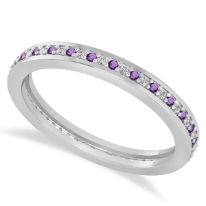 Diamond and Amethyst Eternity Wedding Band 14k White Gold 0.28ct - All