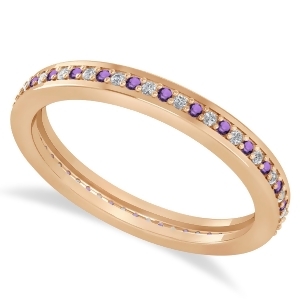 Diamond and Amethyst Eternity Wedding Band 14k Rose Gold 0.28ct - All