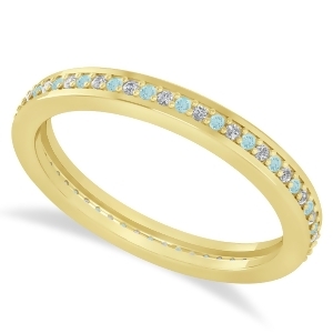 Diamond and Aquamarine Eternity Wedding Band 14k Yellow Gold 0.28ct - All