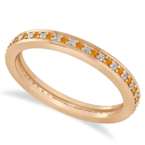 Diamond and Citrine Eternity Wedding Band 14k Rose Gold 0.28ct - All