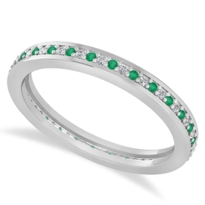 Diamond and Emerald Eternity Wedding Band 14k White Gold 0.28ct - All