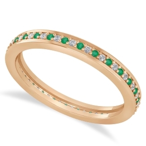 Diamond and Emerald Eternity Wedding Band 14k Rose Gold 0.28ct - All