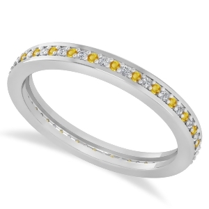 Diamond and Yellow Sapphire Eternity Wedding Band 14k White Gold 0.28ct - All