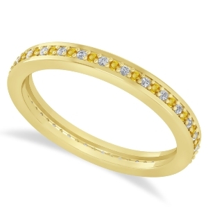 Diamond and Yellow Sapphire Eternity Wedding Band 14k Yellow Gold 0.28ct - All