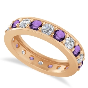 Diamond and Amethyst Eternity Wedding Band 14k Rose Gold 2.40ct - All