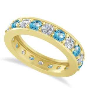 Diamond and Blue Topaz Eternity Wedding Band 14k Yellow Gold 2.40ct - All