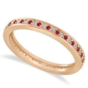 Diamond and Ruby Eternity Wedding Band 14k Rose Gold 0.28ct - All