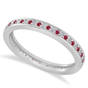 Diamond and Ruby Eternity Wedding Band 14k White Gold 0.28ct - All