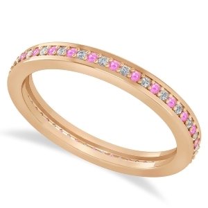 Diamond and Pink Sapphire Eternity Wedding Band 14k Rose Gold 0.28ct - All