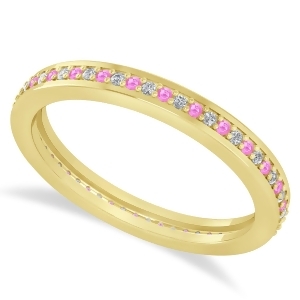 Diamond and Pink Sapphire Eternity Wedding Band 14k Yellow Gold 0.28ct - All
