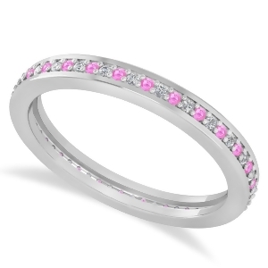 Diamond and Pink Sapphire Eternity Wedding Band 14k White Gold 0.28ct - All