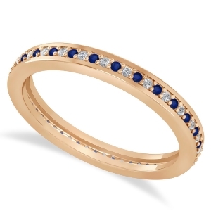 Diamond and Blue Sapphire Eternity Wedding Band 14k Rose Gold 0.28ct - All