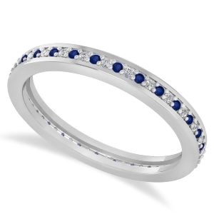 Diamond and Blue Sapphire Eternity Wedding Band 14k White Gold 0.28ct - All