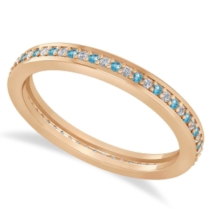 Diamond and Blue Topaz Eternity Wedding Band 14k Rose Gold 0.28ct - All