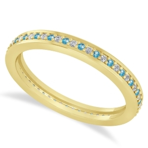 Diamond and Blue Topaz Eternity Wedding Band 14k Yellow Gold 0.28ct - All