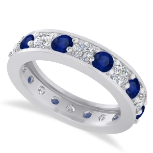 Diamond and Blue Sapphire Eternity Wedding Band 14k White Gold 2.40ct - All