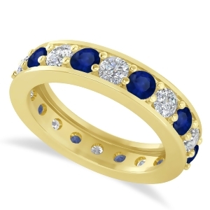Diamond and Blue Sapphire Eternity Wedding Band 14k Yellow Gold 2.40ct - All