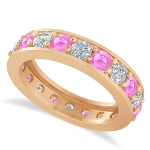 Diamond and Pink Sapphire Eternity Wedding Band 14k Rose Gold 2.40ct - All