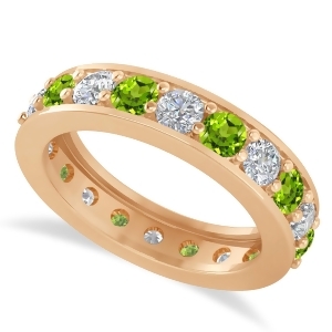 Diamond and Peridot Eternity Wedding Band 14k Rose Gold 2.40ct - All