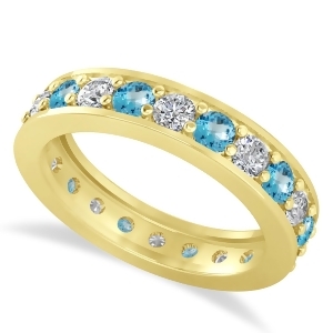 Diamond and Blue Topaz Eternity Wedding Band 14k Yellow Gold 1.76ct - All
