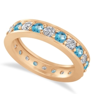 Diamond and Blue Topaz Eternity Wedding Band 14k Rose Gold 1.76ct - All